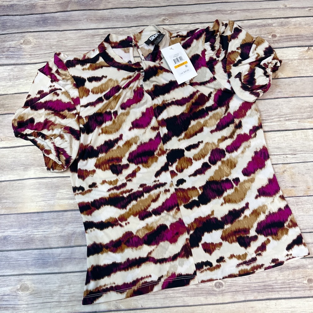 DKNY Women's Abstract-Print Twist-Neck Keyhole Blouse S